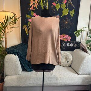 ATMOSPHERE Round Neck Long Sleeve Knit Sweater w/Side Zips, Beige Women's 12